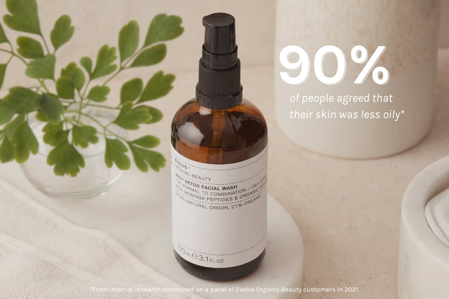 daily detox facial wash, 90% of people agreed their skin was less oily - Evolve Organic Beauty